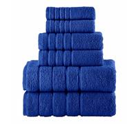 Elegant Comfort Lot de 6 serviettes de bain 4 lignes en viscose à rayures, 100 % coton turc, très absorbantes, comprend 2 débarbouillettes, 2 essuie-mains et 2 serviettes de bain (bleu roi)