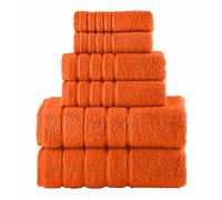 Elegant Comfort Lot de 6 Serviettes de Bain 4 Lignes en Viscose à Rayures, 100% Coton Turc, très absorbantes, Comprend 2 débarbouillettes, 2 essuie-Mains et 2 Serviettes de Bain (Orange)