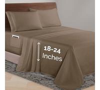 Elegant Comfort Luxurious 1500 Premium Hotel Quality Microfiber 4-Piece Sheet Set, 18-24 inches Deep - Extra Deep Pocket Sheets - Ultra Soft 4PC Deep Pocket Sheets, Queen, Taupe