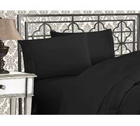 Elegant Comfort Luxueux qualité égyptienne 1500 Fils/cm² Parure de lit Douce 4 pièces brodée, résistante aux Plis et à la décoloration, Microfibre, Noir, Queen Size