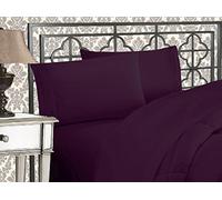 Elegant Comfort Luxurious 1500 Thread Count Egyptian Quality Three Line Parure de lit Douce 4 pièces brodée, résistante aux Plis et à la décoloration, Soie, Violet Aubergine, Queen Size