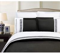 Elegant Comfort Luxurious Hotel Collection Parure de lit 3 pièces super douce de qualité égyptienne de 1500 fils à motif grec pour lit double/grand lit, noir