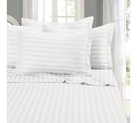 Elegant Comfort Meilleur, Plus Douce, Cosiest 6 pièces Drap Définit. - 1500 Fils en Coton égyptien de qualité Luxueux résistant aux Rides 6 pièces Damas à Rayures Parure de lit, Reine Blanc