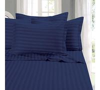 Elegant Comfort Meilleur, Plus Douce, Cosiest 6 pièces Drap Définit. - 1500 Fils en Coton égyptien de qualité Luxueux résistant aux Rides 6 pièces Damas à Rayures Parure de lit, Reine Marine
