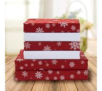 Elegant Comfort Parure de lit 4 pièces, 1500 Fils au Pouce carré, matériau Respirant et Super Doux, Infroissable, avec Poches intelligentes, 4 pièces pour lit jumeau, Flocons de Neige Bordeaux