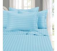 Elegant Comfort Parure de lit 4 pièces, Douce et Confortable, en Microfibre de qualité hôtelière, 600 Fils/cm², Infroissable, pour lit Double XL, Rayures damassées, Bleu Ciel
