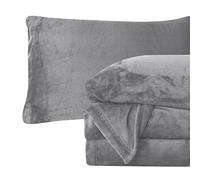 Elegant Comfort Parure de lit 4 pièces en Flanelle Velours Pelucheux, de qualité supérieure, Confortable, Chaud, Antistatique, ne bouloche Pas, Poche Profonde - Lit Double, Gris