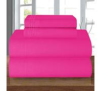 Elegant Comfort Parure de lit 4 pièces en Microfibre de qualité hôtelière, Infroissable, Drap-Housse élastique Tout Autour, Poche Profonde jusqu'à 40,6 cm, très Grand lit, Rose Vif