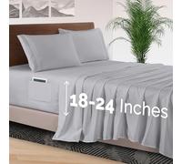 Elegant Comfort Parure de lit 4 pièces raffinées, Microfibre 1 500 Fils/cm² qualité hôtel, Drap-Housse élastique à Bonnets Extra Profonds 46-61 cm, Queen Size, Gris argenté