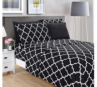 Elegant Comfort Parure de lit 6 pièces à Poches Profondes, imprimée quadrillées, Luxueuse et Soyeuse de 1500 Fils au Pouce carré, Ultra Douce et Infroissable, pour Grand lit, Noir