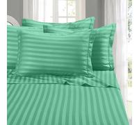 Elegant Comfort Parure de lit 6 pièces Douce et Confortable, en Microfibre de qualité hôtelière 1500, Poche Profonde, Infroissable, à Rayures damassées, pour très Grand lit californien, Bleu Sarcelle