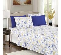 Elegant Comfort Parure de lit 6 pièces Douce et Confortable, en Microfibre de qualité hôtelière 1500, Poche Profonde, Infroissable, Motif Floral, pour très Grand lit, Or Jenna