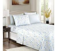 Elegant Comfort Parure de lit 6 pièces Douce et Confortable, en Microfibre de qualité hôtelière 1500, Poche Profonde, Infroissable, Motif Floral, très Grand lit, Bleu Laurier