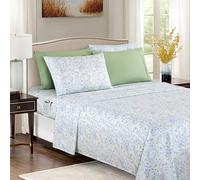 Elegant Comfort Parure de lit 6 pièces, Douce et Confortable, en Microfibre de qualité hôtelière, 600 Fils/cm², Infroissable, Bonnets Profonds, pour lit King Size, Motif Floral, Vert Anita