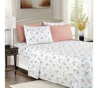 Elegant Comfort Parure de lit 6 pièces, Douce et Confortable, en Microfibre de qualité hôtelière, 600 Fils/cm², Infroissable, Bonnets Profonds, pour lit Deux Places, Motif Floral, Rose Celia