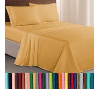 Elegant Comfort Parure de lit Douce de 4 pièces à Contexture de 1500 Fils avec Broderie à Trois Lignes, résistante aux Plis et à la décoloration, Camel doré, pour très Grand lit californien
