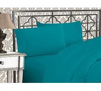 Elegant Comfort Parure de lit Douce de 4 pièces à Contexture de 1500 Fils avec Broderie à Trois Lignes, résistante aux Plis et à la décoloration, pour très Grand lit californien, Turquoise