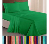 Elegant Comfort Parure de lit Douce de 4 pièces en Microfibre à Contexture de 1500 Fils avec Broderie à Trois Lignes, résistante aux Plis et à la décoloration, pour Grand lit, Vert émeraude