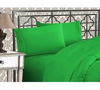 Elegant Comfort Parure de lit Douce de 4 pièces en Microfibre à Contexture de 1500 Fils avec Broderie à Trois Lignes, résistante aux Plis et à la décoloration, pour Grand lit, Vert émeraude