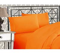 Elegant Comfort Parure de lit Douce de 4 pièces en Microfibre de qualité hôtelière 1500 avec Broderie à Trois Lignes, résistante aux Plis et à la décoloration, pour Grand lit, Orange