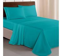 Elegant Comfort Parure de lit douce de 4 pièces en microfibre de qualité hôtelière 1500 avec broderie à trois lignes, résistante aux plis et à la décoloration, pour lit simple/lit simple XL, turquoise