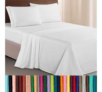 Elegant Comfort Parure de lit Douce de 4 pièces en Microfibre de qualité hôtelière 1500 avec Broderie à Trois Lignes, résistante aux Plis et à la décoloration, pour très Grand lit, Blanc
