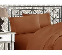 Elegant Comfort Parure de lit Douce de 4 pièces en Microfibre de qualité hôtelière 1500 Fils avec Broderie à Trois Lignes, Anti-Plis et Anti-décoloration, lit Double, Bronze