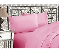 Elegant Comfort Parure de lit Douce de 4 pièces en Microfibre de qualité hôtelière 1500 Fils avec Broderie à Trois Lignes, Anti-Plis et Anti-décoloration, King-Size, Rose Clair