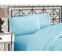 Elegant Comfort Parure de lit Douce de 4 pièces en Microfibre de qualité hôtelière 1500 Fils avec Broderie à Trois Lignes, Anti-Plis et Anti-décoloration, lit Double, Bleu Turquoise