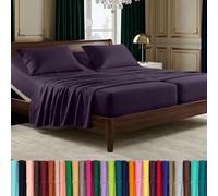 Elegant Comfort ™ Parure de lit Douce de 5 pièces à Contexture de 1500 Fils avec Broderie à Trois Lignes, résistante aux Plis et à la décoloration, pour très Grand lit divisé, Violet Aubergine