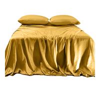 Elegant Comfort Parure de lit luxueuse 4 pièces en satin soyeux - Sans danger pour la peau et les cheveux - infroissable, résistante à la décoloration et aux taches avec poches profondes - Parure de lit en satin doux et rafraîchissante - Grand lit - Doré
