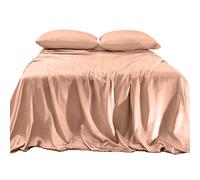 Elegant Comfort Parure de lit luxueuse 4 pièces en satin soyeux - Sans danger pour la peau et les cheveux - infroissable, résistante à la décoloration et aux taches avec poches profondes - En satin doux et rafraîchissant - Très grand lit - Rose poudré