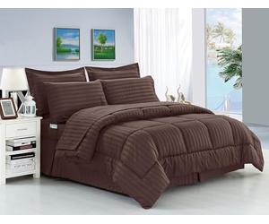 Elegant Comfort® résistant aux Rides - Doux comme de la Soie à Rayures Dobby Bed-in-a-Bag Lot de 8 Doudou - -Hypoallergenic - Full/Queen, Chocolat