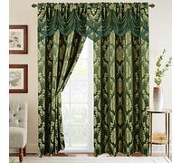 Elegant Comfort Rideaux en Jacquard avec cantonnière Cascade fixée, Lot de 2 Panneaux, 137 x 213 cm, Vert/Sauge (Hunter Green/Sage)