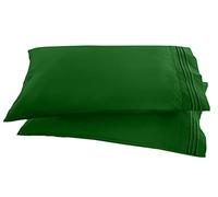 Elegant Comfort Taie d'oreiller 2 pièces brodée de qualité égyptienne 1500 fils au pouce carré, luxueuse, douce et soyeuse, résistante aux plis et à la décoloration, pour très grand lit/California King Hunter Vert