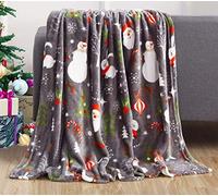 Elegant Comfort Velvet Touch Ultra Plush Christmas Holiday Printed Couverture/Couvre-lit en polaire-127 x 152,4 cm, Polyester, Père Noël Bonhomme de Neige Gris, 50" x 60"
