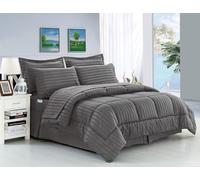 Elegant Comfort Infroissable-Rayures Dobby Douces et soyeuses Bed-in-a-Bag Parure de lit 8 pièces, Coton, Gris, King