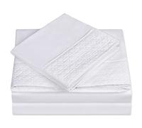 Élégant Confort® de luxe Meilleur, doux Cosiest 4 pièces 1500 fils de lit matelassé Motif Drap-housse Drap Plat et taie d'oreiller anti-plis résistant, Twin, complète, Queen, King, EN Californie King Traditionnelle Full blanc