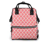 Élégant Corail Quatrefoil Carreaux Motif Grande Capacité Multifonction Sac à dos Maman Grande Capacité Paysage Légère Bébé Sacs à Couches