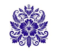 Élégant damassé floral symétrique d'hibiscus avec des feuilles luxuriantes avec des tourbillons et des détails artistiques Stickers muraux 42x47.1cm Culture du tatouage Bleu foncé