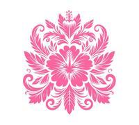 Élégant damassé floral symétrique d'hibiscus avec des feuilles luxuriantes avec des tourbillons et des détails artistiques Stickers gravés 42x47.1cm Décoration de carrosserie Rose