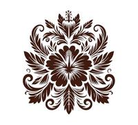 Élégant damassé floral symétrique d'hibiscus avec des feuilles luxuriantes avec des tourbillons et des détails artistiques Stickers gravés 42x47.1cm Multicolore Café