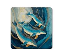 Elegant Dolphin Tapis de protection supérieure pour lave-linge, motif vagues de l'océan, caoutchouc antidérapant et imperméable, pour buanderie, 61 x 61 cm