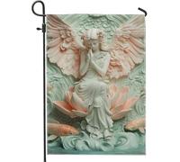 Élégant drapeau angélique de jardin, bannière de décoration florale douce de pêche et de crème, décoration de printemps saisonnière en plein air, art double face pour pelouse, 30,5 x 45,7 cm