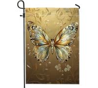 Élégant drapeau de jardin en forme de papillon doré, décoration de couleur crème scintillante pour printemps été fête sur pelouse, bannière double face en toile de jute 30,5 x 45,7 cm