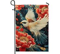 Élégant drapeau de jardin en forme d'oiseau et floral, bannière colorée de décoration d'intérieur, drapeau de cour en tissu double face, décoration de pelouse extérieure saisonnière 30,5 x 45,7 cm