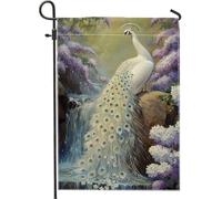 Élégant drapeau de jardin en paon blanc, décoration extérieure saisonnière colorée pour le printemps, bannière double face avec motif floral, parfait pour la décoration de pelouse, maison, terrasse