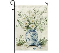 Élégant drapeau de jardin floral bleu, marguerites blanches, décoration d'intérieur, drapeau de cour, double face en toile de jute pour décoration extérieure printemps-été, 30,5 x 45,7 cm
