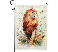 Élégant drapeau de jardin floral de lion, drapeau coloré de fleurs sauvages pour la décoration de la maison, toile de jute double face, décoration de pelouse extérieure pour printemps et été, 12 x 18