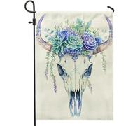 Élégant drapeau de jardin floral en forme de tête de mort, motif succulent bleu, drapeaux de jardin, drapeau de jardin double face en toile de jute, décoration extérieure 30,5 x 45,7 cm